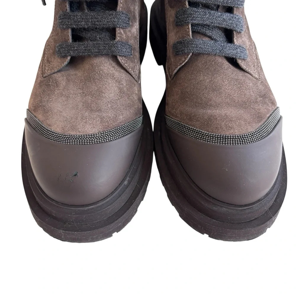 BRUNELLO CUCINELLI Brown Suede Boots with Monil Chain Sz 37